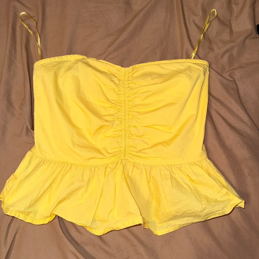 Anthropologie Yellow Camisole with Ruched Peplum
